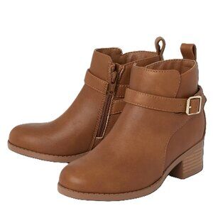 Girls Heel Buckle Tan Booties -The Children Place Faux Leather Size 3 - Preloved
